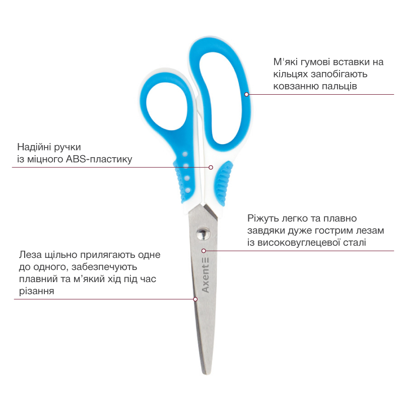 Ножиці Axent Shell 6304-02-A, 18 см, з прогумованими ручками, біло-блакитн